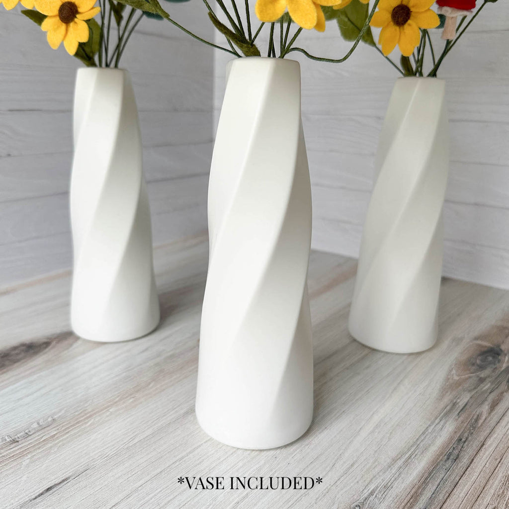 vase included with felt flower bouquet