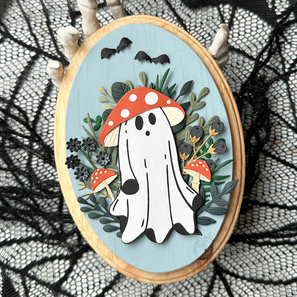 Mushroom Hat Ghost Wood Plaque